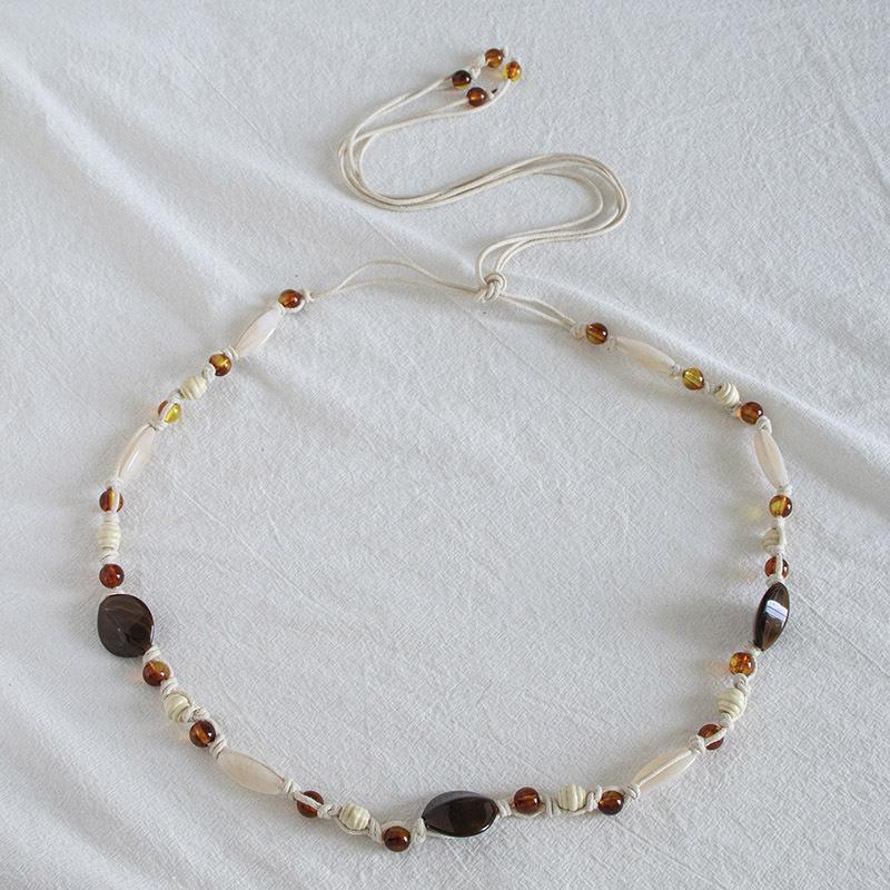 Boho Style Wax Rope Weaving Knotted Ethnic Style Handmade Wooden Beads Women's Belt Leisure Vacation Style Exquisite Waist Rope
