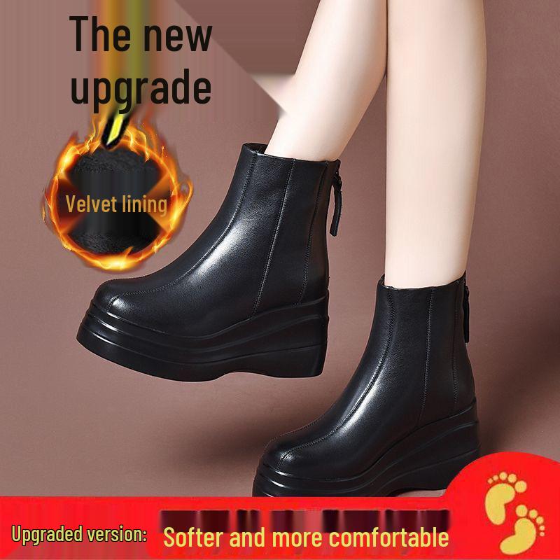 Petite Women's Wedge Heel Ankle Boots - Fleece Lined, Thick Sole, Height Increasing Platform, 2025 Autumn/Winter Style.