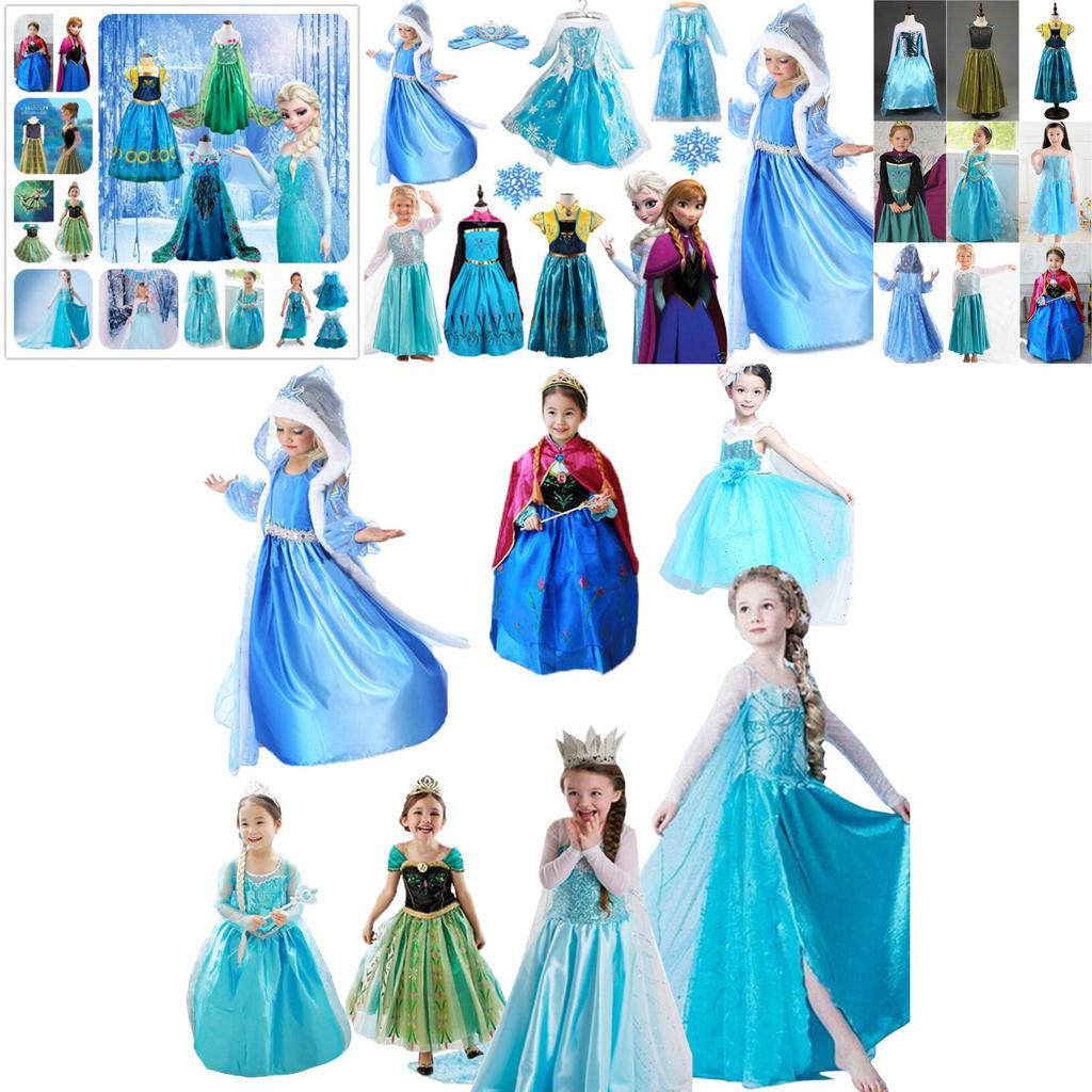 Girls Elsa Kids Fancy Dress Costume Princess Anna Party Dresses Cosplay Outfits