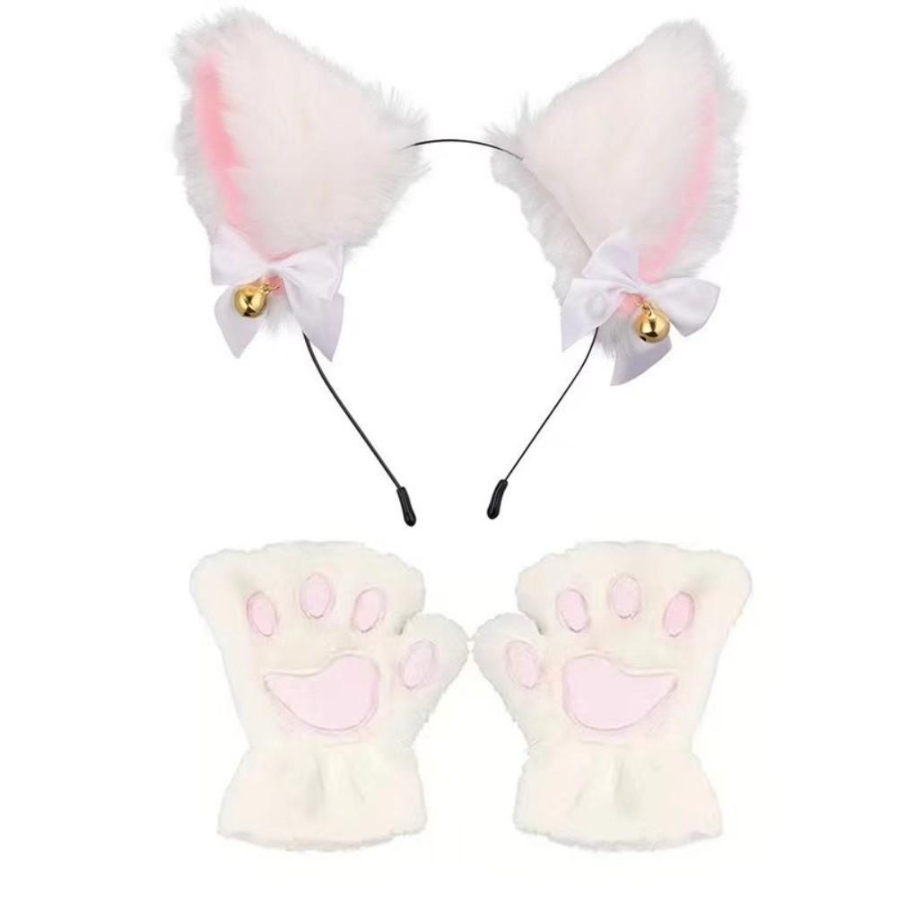 Lolita Cat Ears Headband Set Bow Halloween Dress Up Sweet Cosplay Headwear  Makeup