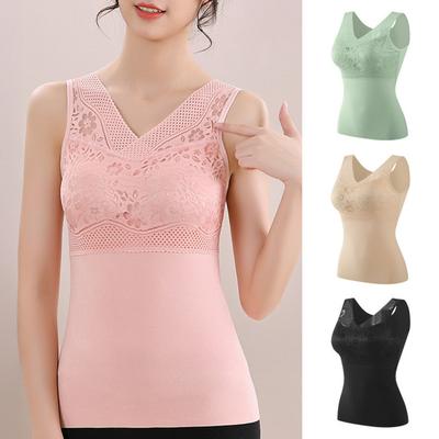 Thermales Tanktop für Damen V-Ausschnitt Ärmelloses Camisole-Top mit gepolstertem BH Winterwarmes Unterhemd Hoher Stretch Baselayer