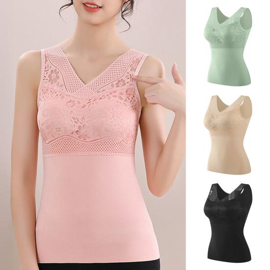 Thermal Tank Top for Women V Neck Sleeveless Camisole Top with Padded Bra Winter Warm Undershirt High Stretch Base Layer