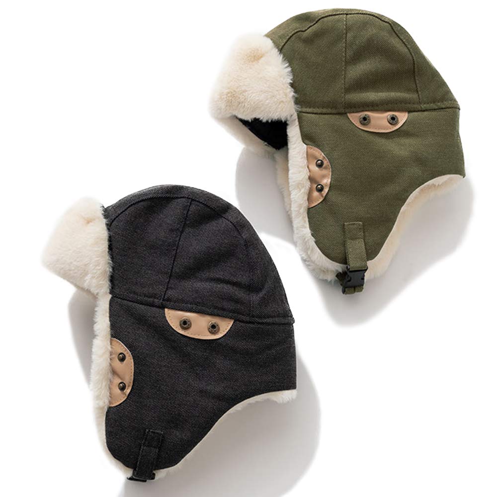 Croogo Pilot Russian Hat with Ear Outdoor Flight Aviator Hat Cap, Flaps, Winter, Skiing, Activities, Unisex, Cap, (G-PL06-Green)