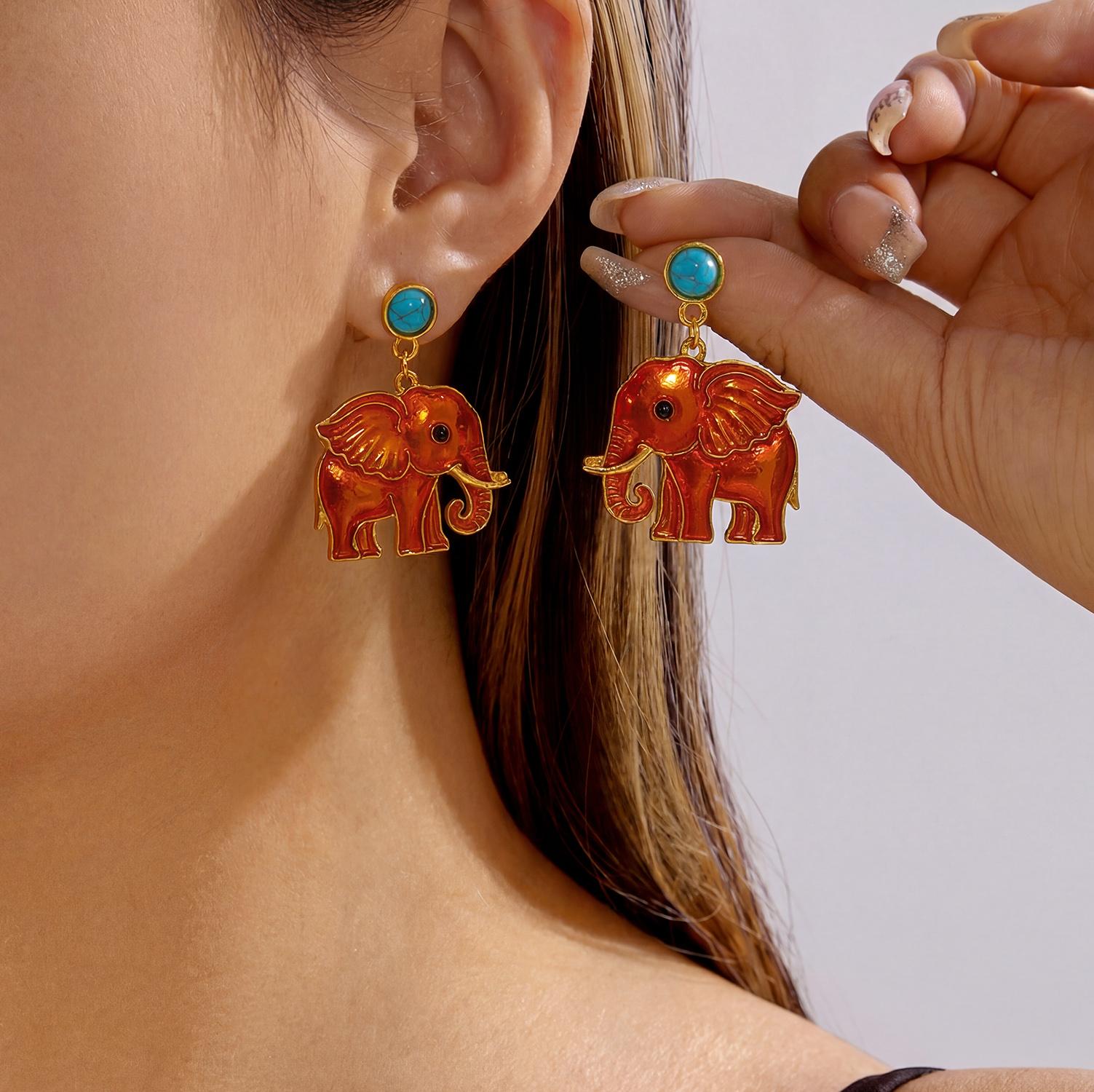 

Ocean Style Zircon Lotus Flower Dangle Earrings for Women Vintage Dripping Oil Cute Elephant Seahorse Earrings Beach Jewelry
