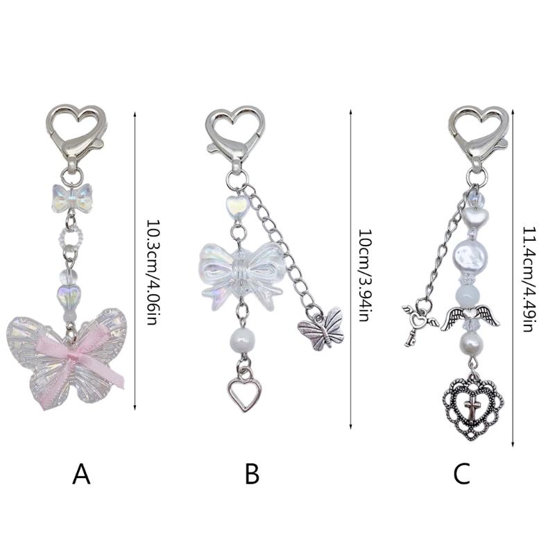 Butterfly Beaded Phone Lanyard Bowknot Pendant Wrist Strap Detachable Phone Chains Keyring Portable Accessory for Women