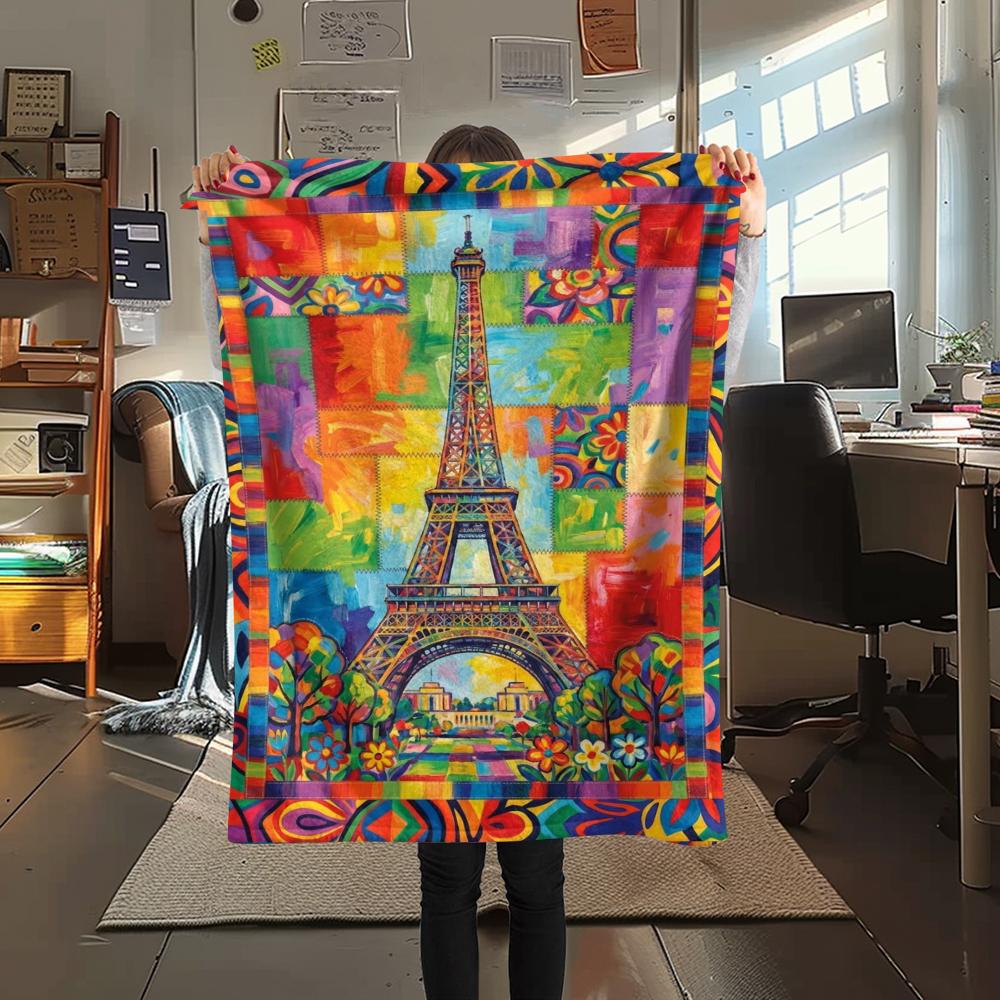 Paris Eiffel Tower Print Flannel Blanket, High quality Comfortable for All Seasons, Home Decor, Warmth and Comfort, Perfect for Christmas Gifts82