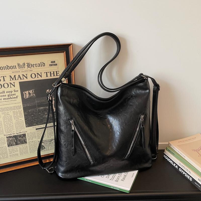 Leather Hobo Bag Women's Fashion Shoulder Tote with Dual Zip Pockets and Adjustable Strap