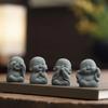 4balení roztomilých mnichů - Mini buddhistická dekorace na čajový stolek/zahradu, Rozkošné santalové panenky pro mikro krajinu