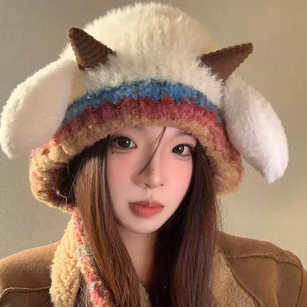 Cute Christmas Antler Hat, 2-in-1 Winter Warm Knitted Reindeer Beanie Beret Plush Earflap Skull Caps Christmas Holiday Dress Up