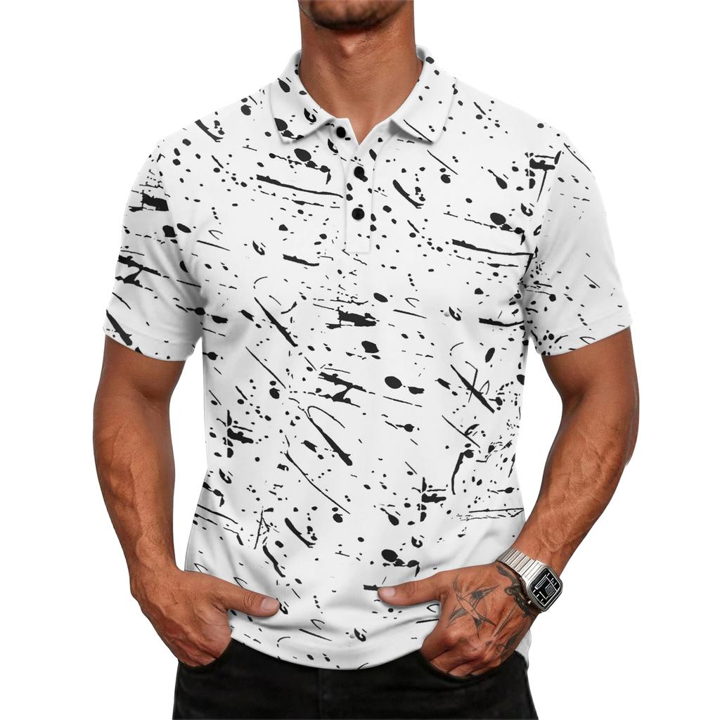 Camisa Polo de Manga Corta para Hombre con Estampado Abstracto Corte Clásico Cuello de Botones Tejido Suave Transpirable Top Informal