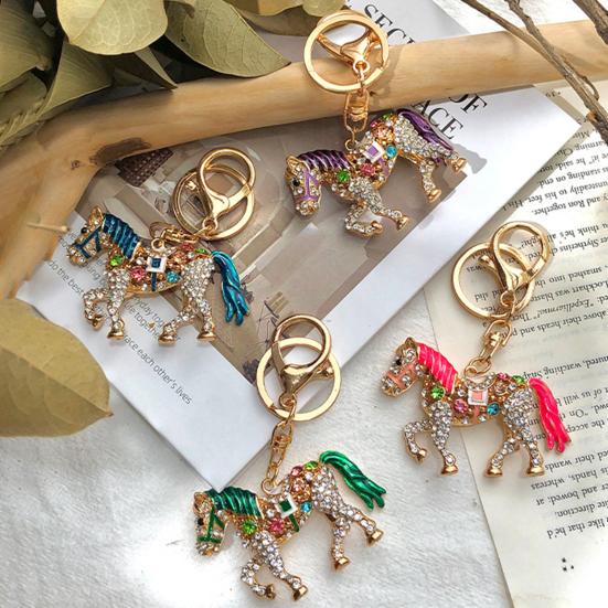 Keychain Pendant Sparkling Rhinestones Cartoon Horse Shape Key Chain Bag Wallet Phone Car Decoration
