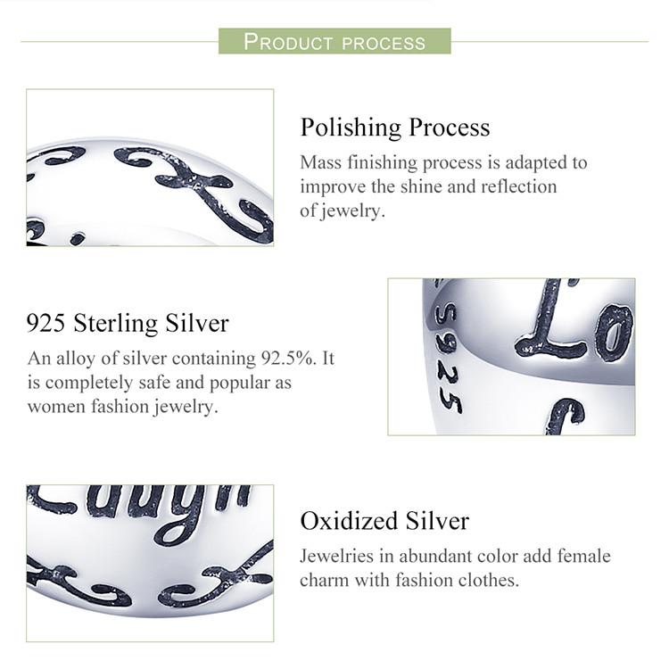 BAMOER 925 Sterling Silver Love Beautiful life Round Circle Beads Charm fit Charm Bracelet DIY