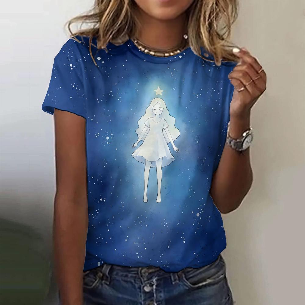 Color Girl 3D-Druck T-Shirts Damen Streetwear Mode Lässig Rundhals Kurzarm T-Shirt Y2k Top Harajuku T-Shirts Damenbekleidung