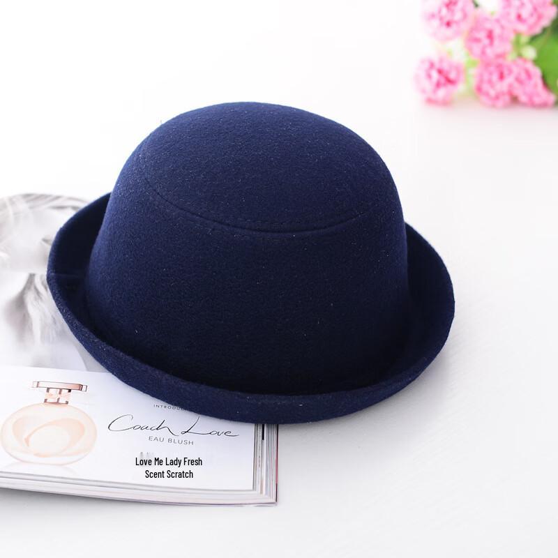 

ZHENYUEQI Women s Korean Style Round Top Wool Felt Fedora with Belt One Size