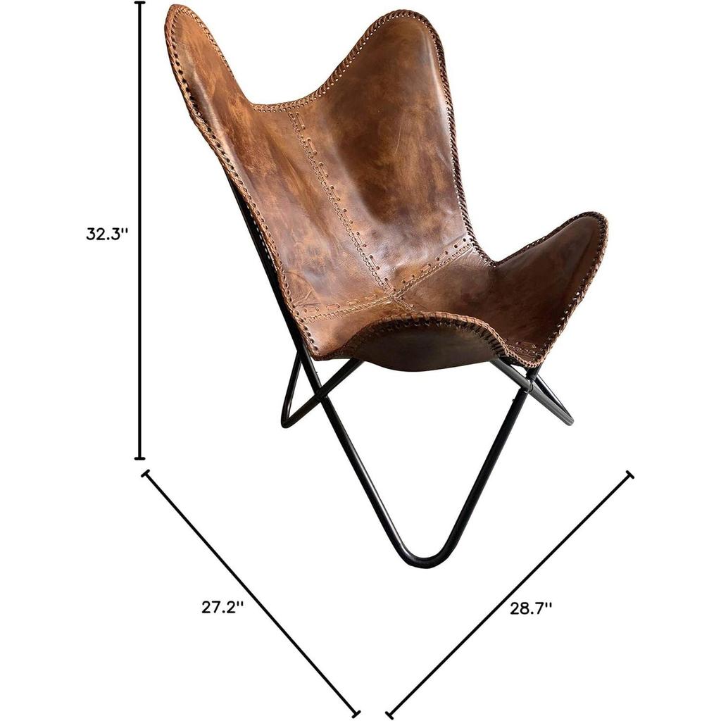 Brązowe Krzesło Skórzane Vintage z Podłokietnikami Składane/Antyczne Skórzane Krzesło Motylkowe Dekoracja Domu/Ręcznie Robione Krzesło (ze składaną podstawką) - Krzesła kempingowo-turystyczne