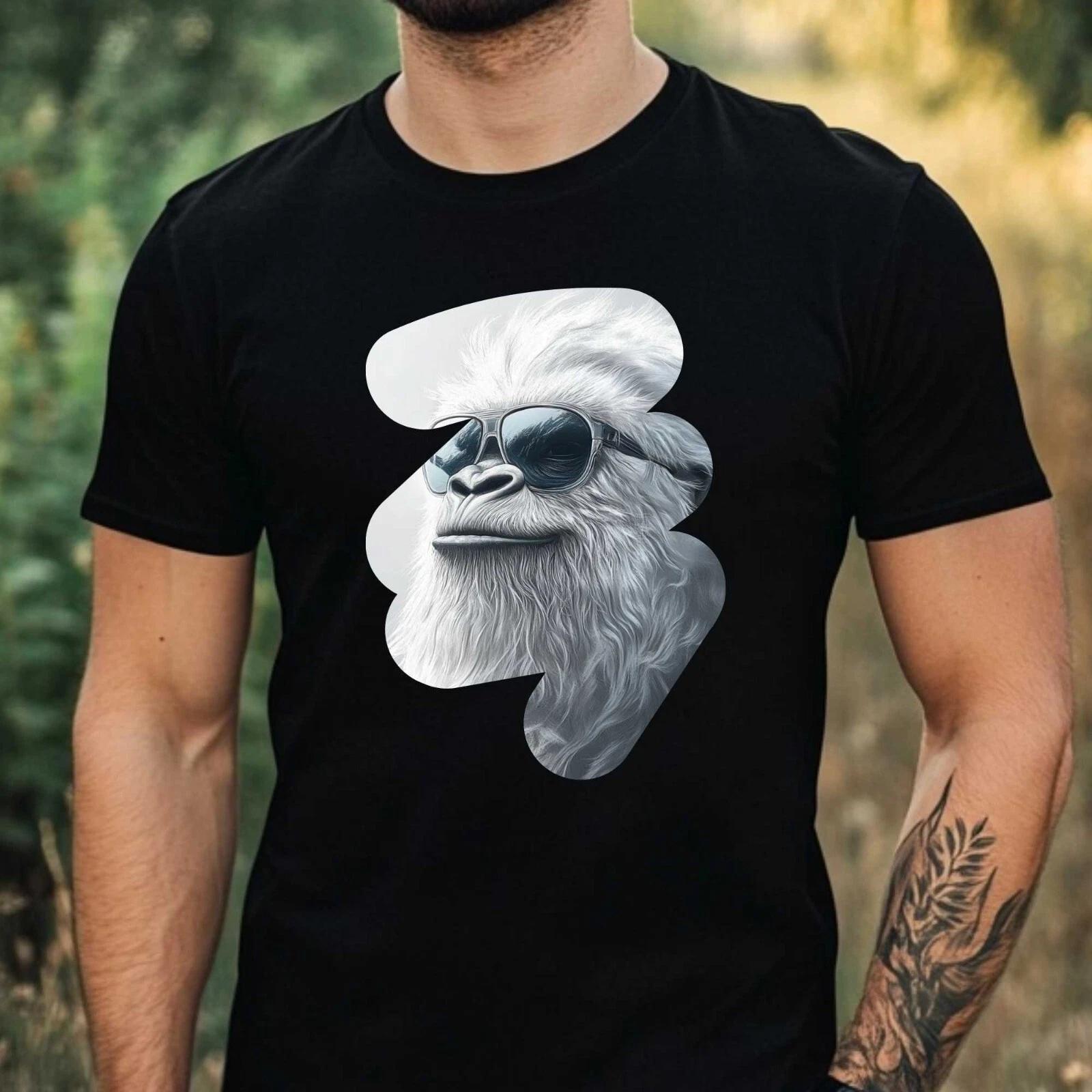 T-Shirt Herren Yeti mit Sonnenbrille Motiv Baumwolle Größe XS bis 5XL XXL