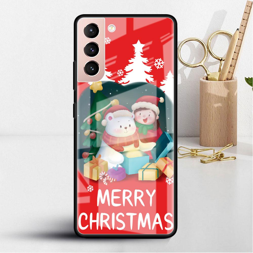 Boże Narodzenie Cartoon Snowman Szklana Etui Do Samsung Galaxy S22 S20 FE S21 Plus Telefon Pokrowiec S10 5G S9 Note 20 Ultra 10 Lite Shell