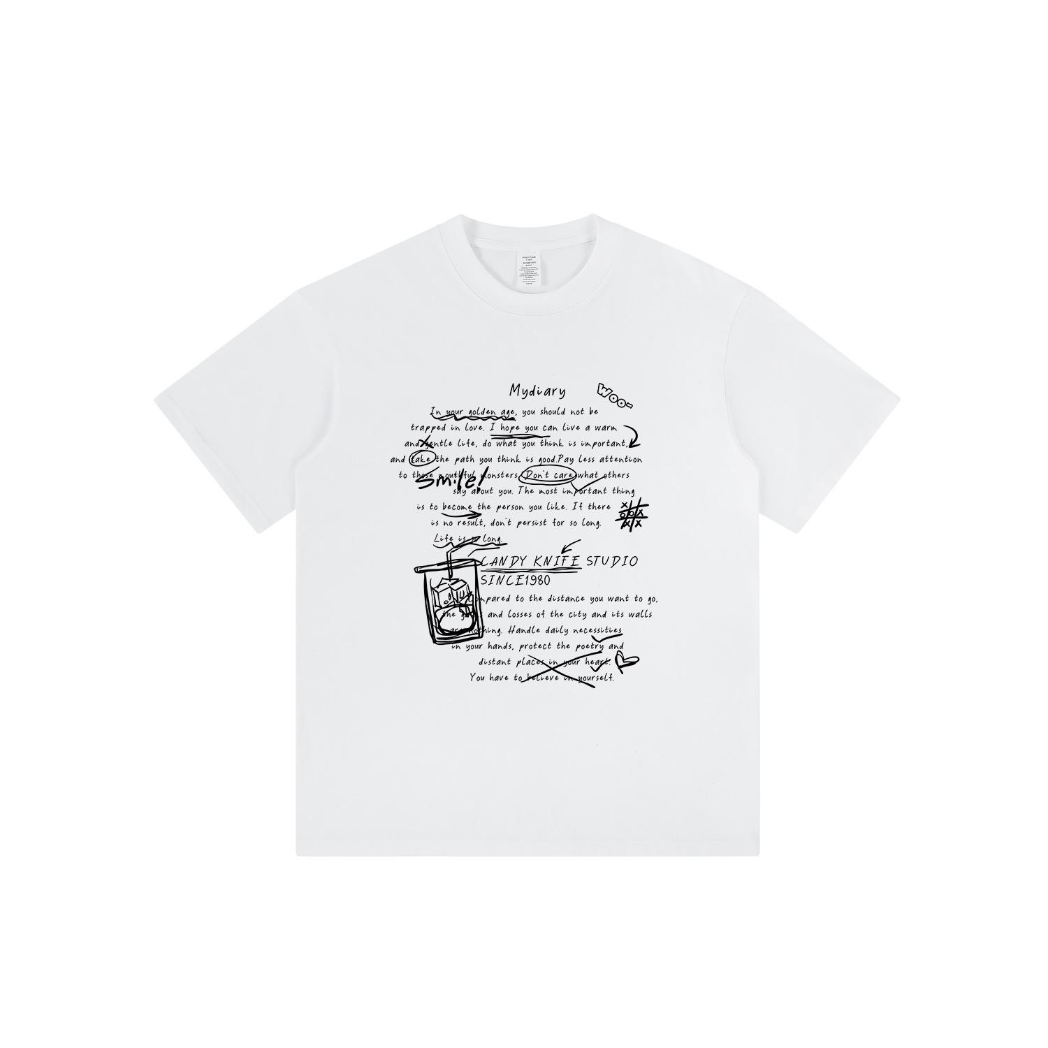 

American Graffiti Apricot T-Shirt - Unisex Loose Fit Half Sleeve Pure Cotton Large белый