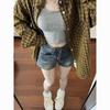 Hot Girl's Vintage-style Women's Denim Shorts, New Retro American High-waisted Elastic Slimming Wide-leg Ultra-short Hot Pants