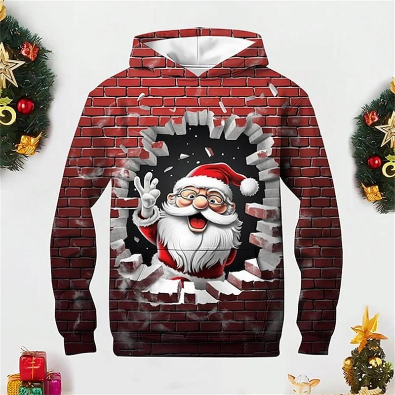 Felpe con Cappuccio Stampa 3D Babbo Natale Natale Pullover Grafica Padre Natale Moda Bambino Felpe Carine Abbigliamento Felpa Invernale
