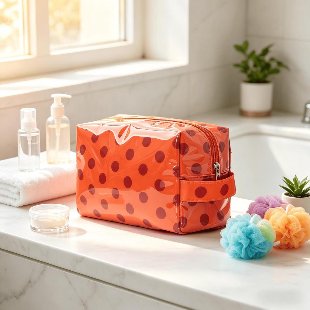 Fashion Polka Dot Large Capacity Makeup Portable Handheld Travel Toiletry Organizer Cosmetics Daily Travel Essential Storage Use