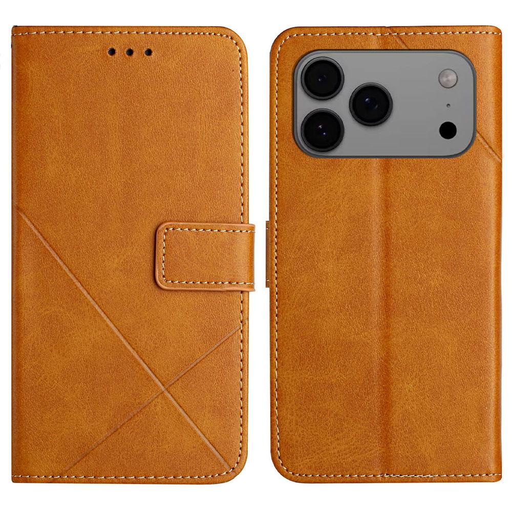 For iPhone 17 Pro Case Line Pattern Wallet Leather Phone Cover with Wrist Strap