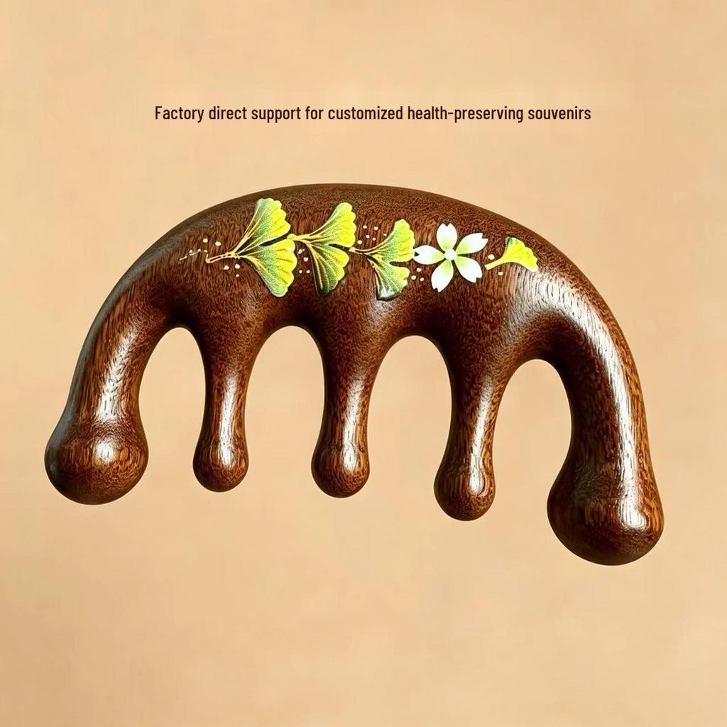 Sandalwood Massage Comb - Portable Wooden Scalp & Meridians Care, Engraved LOGO, Ideal Health Companion Gift
