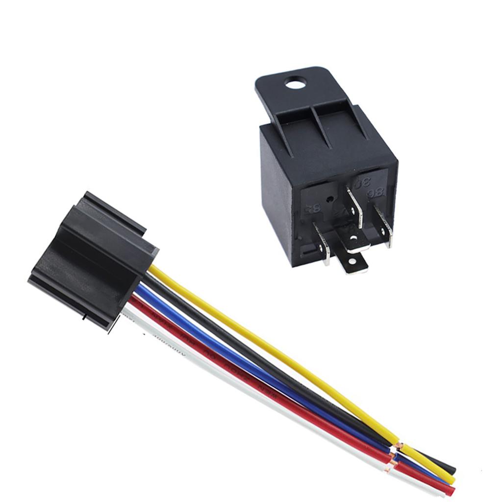 QXNY 1Pc Automotive Relay 12V or 24V 5Pin 40A Car Relay with Black Red Copper Terminal Auto Relay Socket SPDT Harness Cable