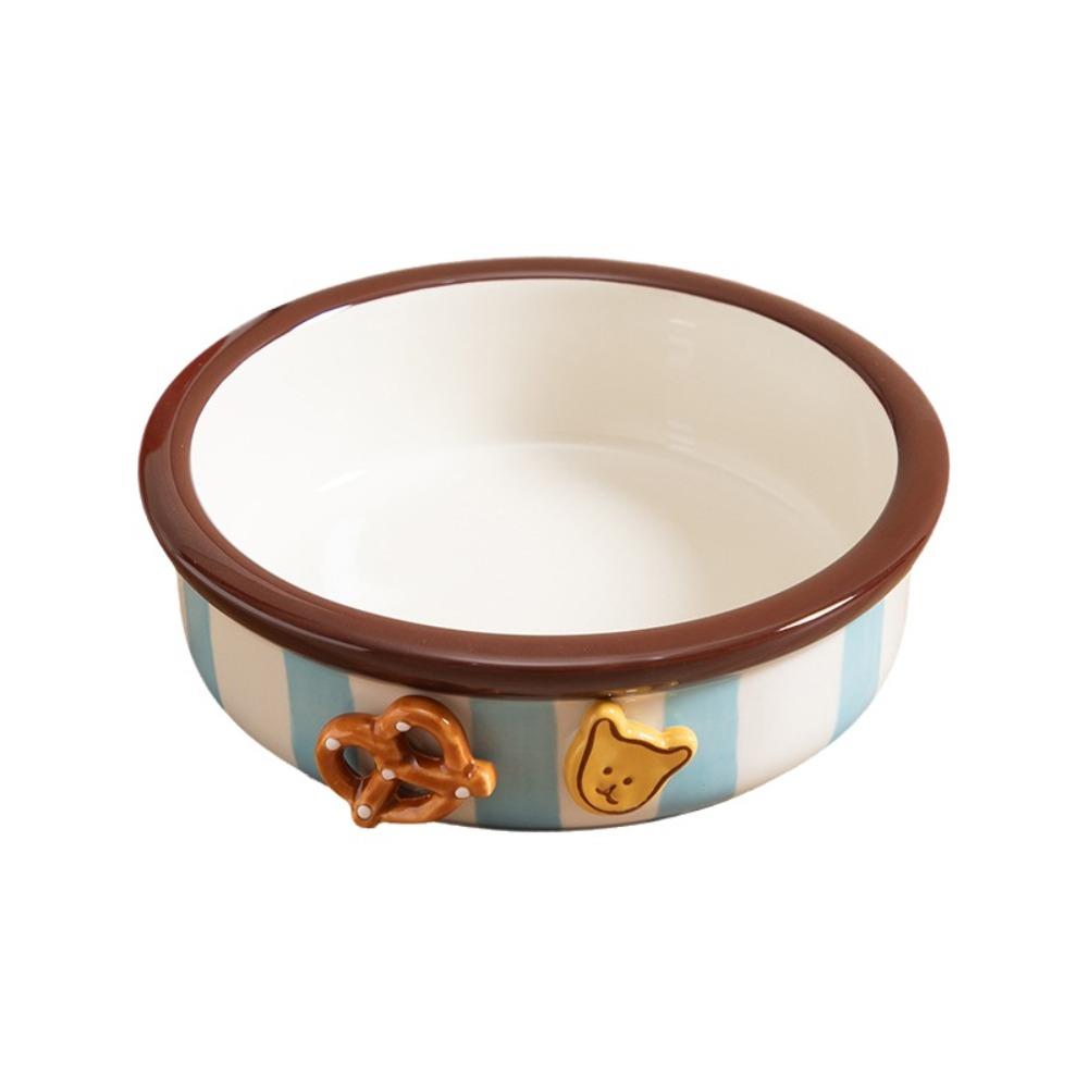 

Easy To Clean Anti-slip Dog Ceramic Bowl Thicken Anti-Spill Pet Water Feeders Stripe Smooth Surface Kitten Food Basin Food синій