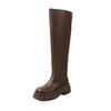 New Women's Versatile Martin Boots Solid Color Medium Heel Large Size Women's Boots Thick-soled Non-slip Round Head Autumn and Winter Leather High 