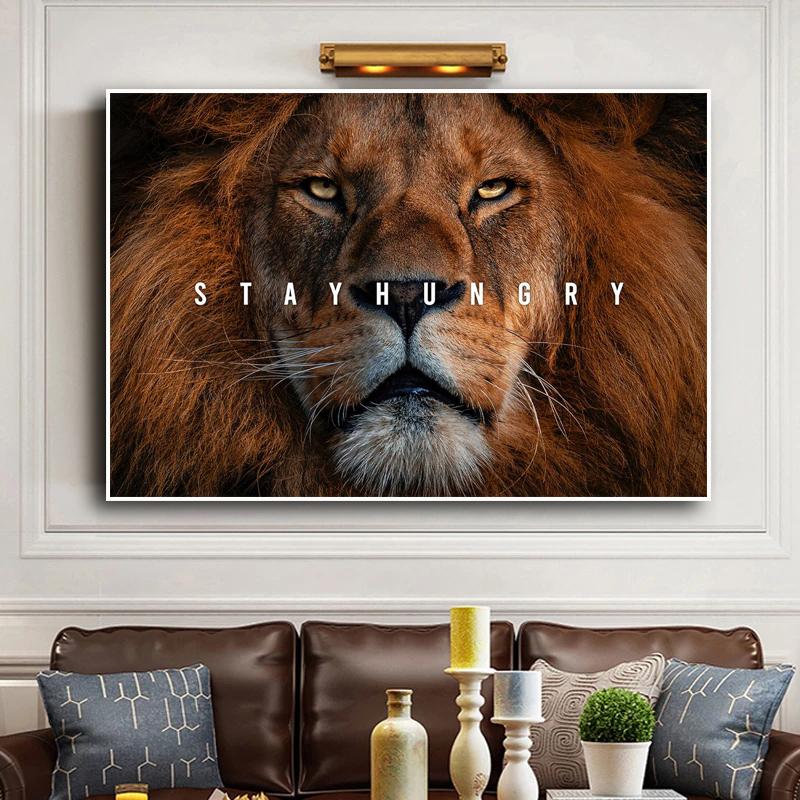 

Оставайтесь голодными, животное, лев, вдохновляющая картина на холсте, настенные художественные постеры, принты, настенные панно для гостиной, дома, стены Cuadros 20*40cm