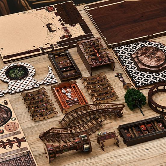 DIY Book House Kit with LED Light Handmade Vintage 3D Wooden Puzzle Bookstore Miniature Dollhouse Bookshelf Decoration Book Lover Gift