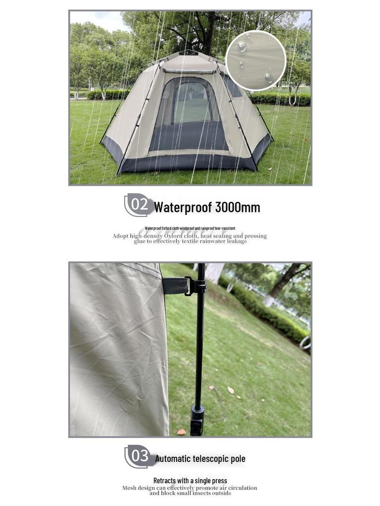Sechseckiges Schnellaufbau-Tragbares Campingzelt: Automatischer Aufbau für Bergsteigen und Reisen