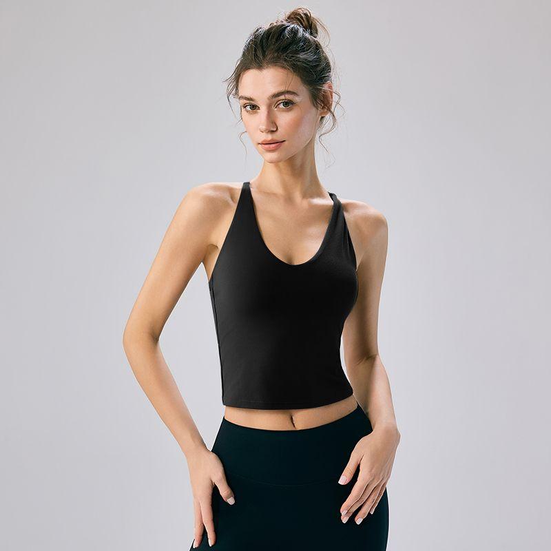 

Mitaogirl Kendall Sports Tops Women s Beauty Back Sling Yoga Clothes Fitness Pilates Vest Bubble Wrap Intimates Black(Cross thin shoulder strap side breast) M