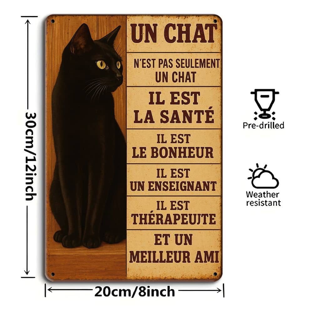 Vintage Black Cat Metal Sign, 20x30cm Rustic Decor.