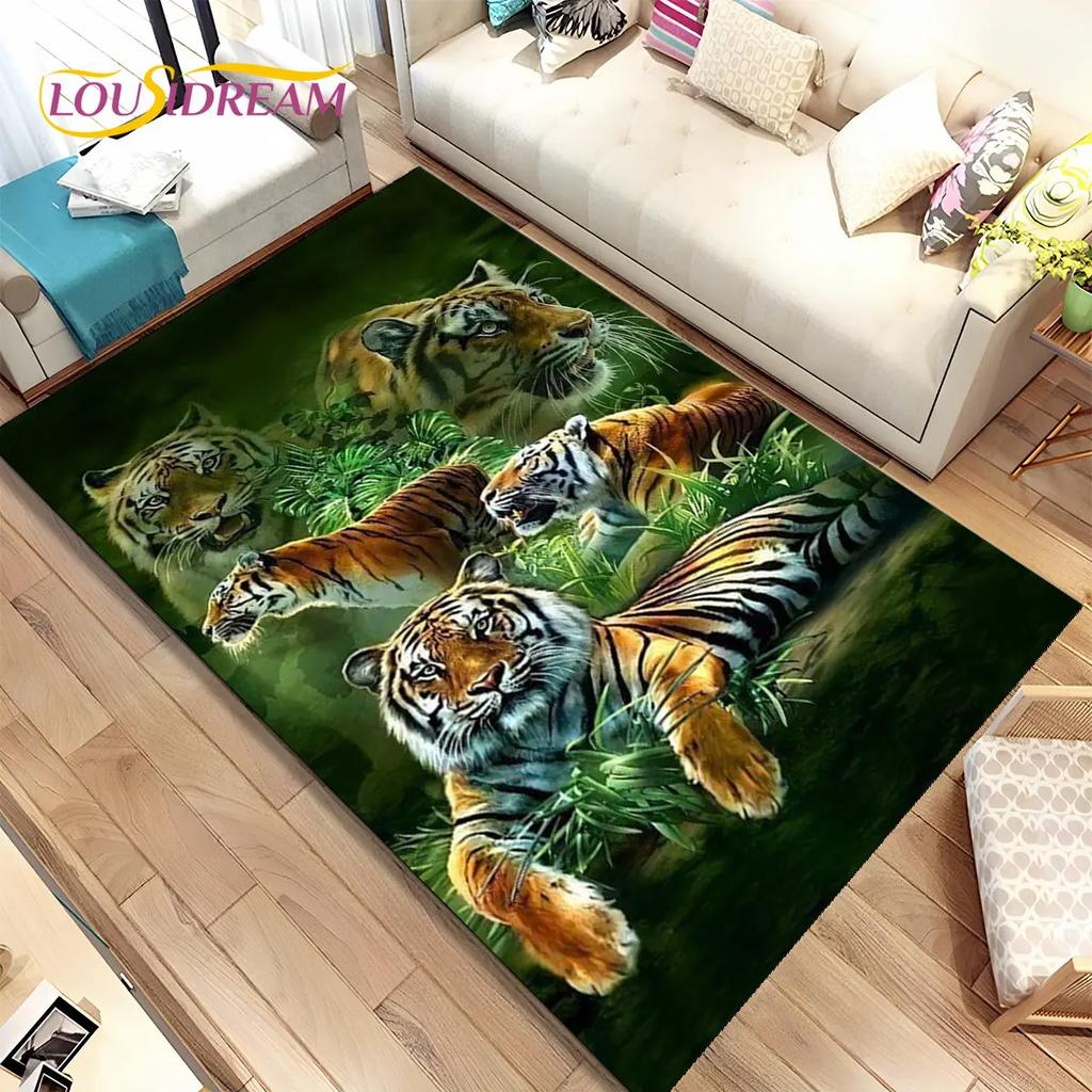 Beast Animal Tiger,Sabretooth Cartoon Area Rug,Carpet for Home Living Room Bedroom Sofa Doormat Kitchen Decor,Non-slip Floor Mat