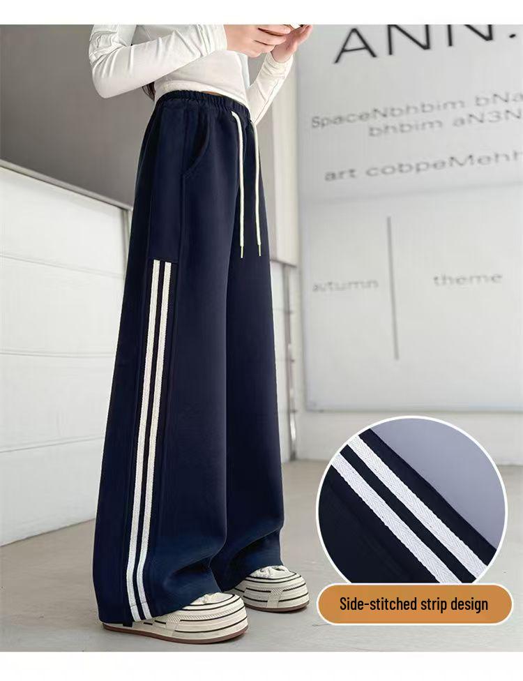 Dziewczęce Spodnie Dresowe Sportowe z Prostymi Nogawkami - Jesień/Zima, Pluszowe, Chłodny Luźny Krój dla Dużych Dziewczynek