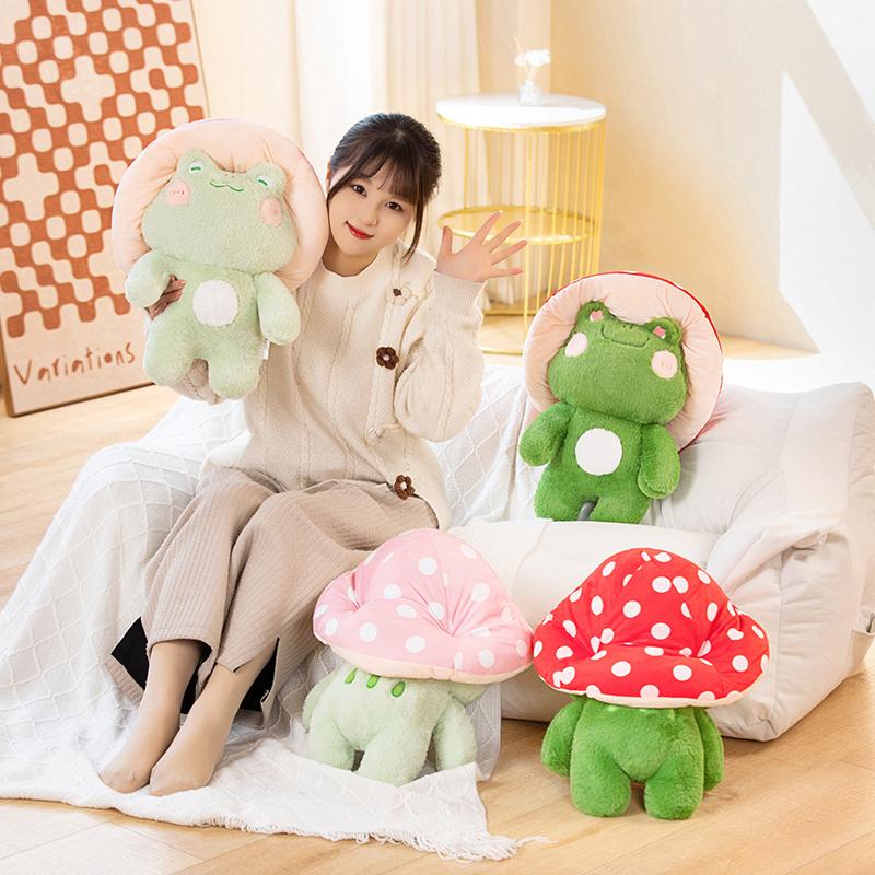1pc Soft Frog Plushie Stuffed Kawaii Animals Red Mushroom Hat Frogs Baby Appease Doll Single Dog Trick Birthday Gift Kids Boy