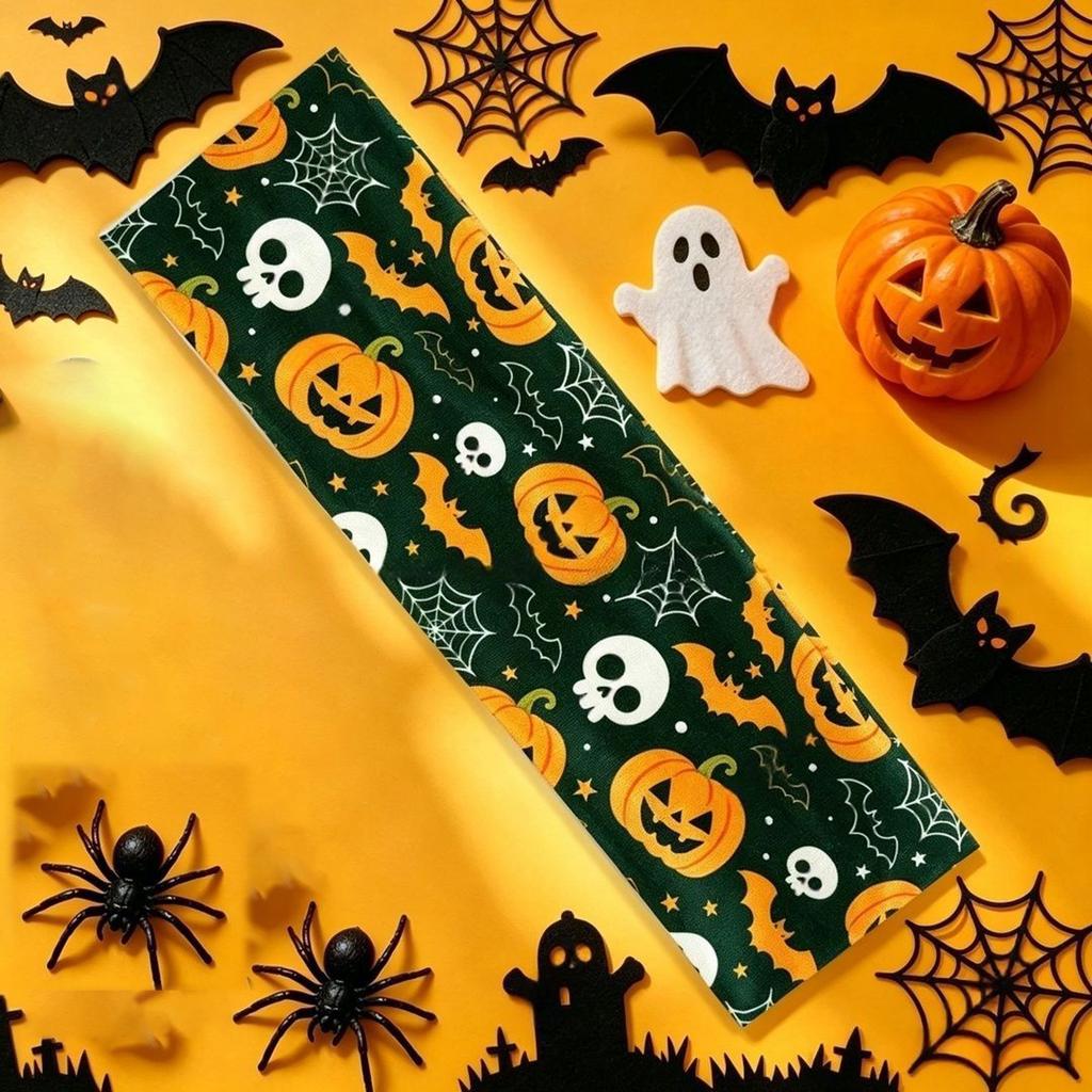 Halloween Themed Headband for Women Stretchy Party Headwear Ghost Pumpkin Spider Web Bat Print Fashion Hair Accessory