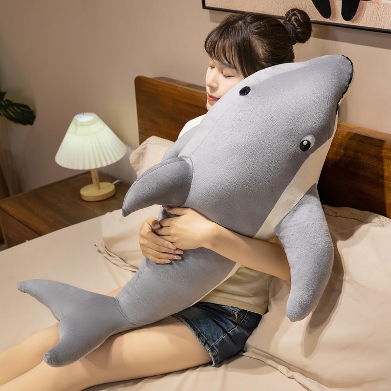 Kawaii Warm Chubby Dolphin Plush Toys Soft Full Stuffed Dolphin Throw Pillow Cozy Fluffy Sleeping Pillow Lovely Bedroom Decor