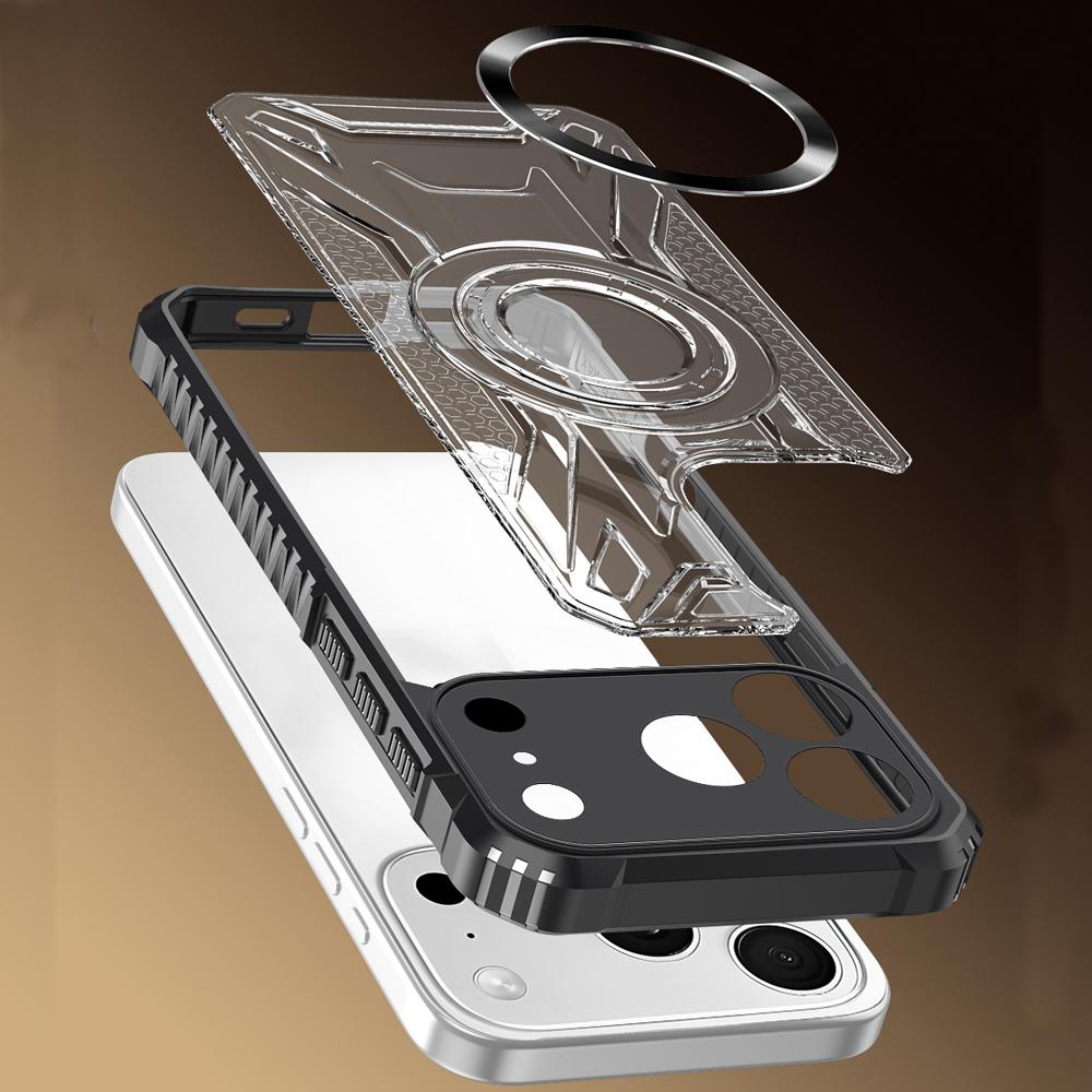 For iPhone 17 Pro Max CD Magnetic Design Heavy Duty Hard HD Clear Back Cover,For iPhone 17 Air Rugger Armor Hard PC TPU Case