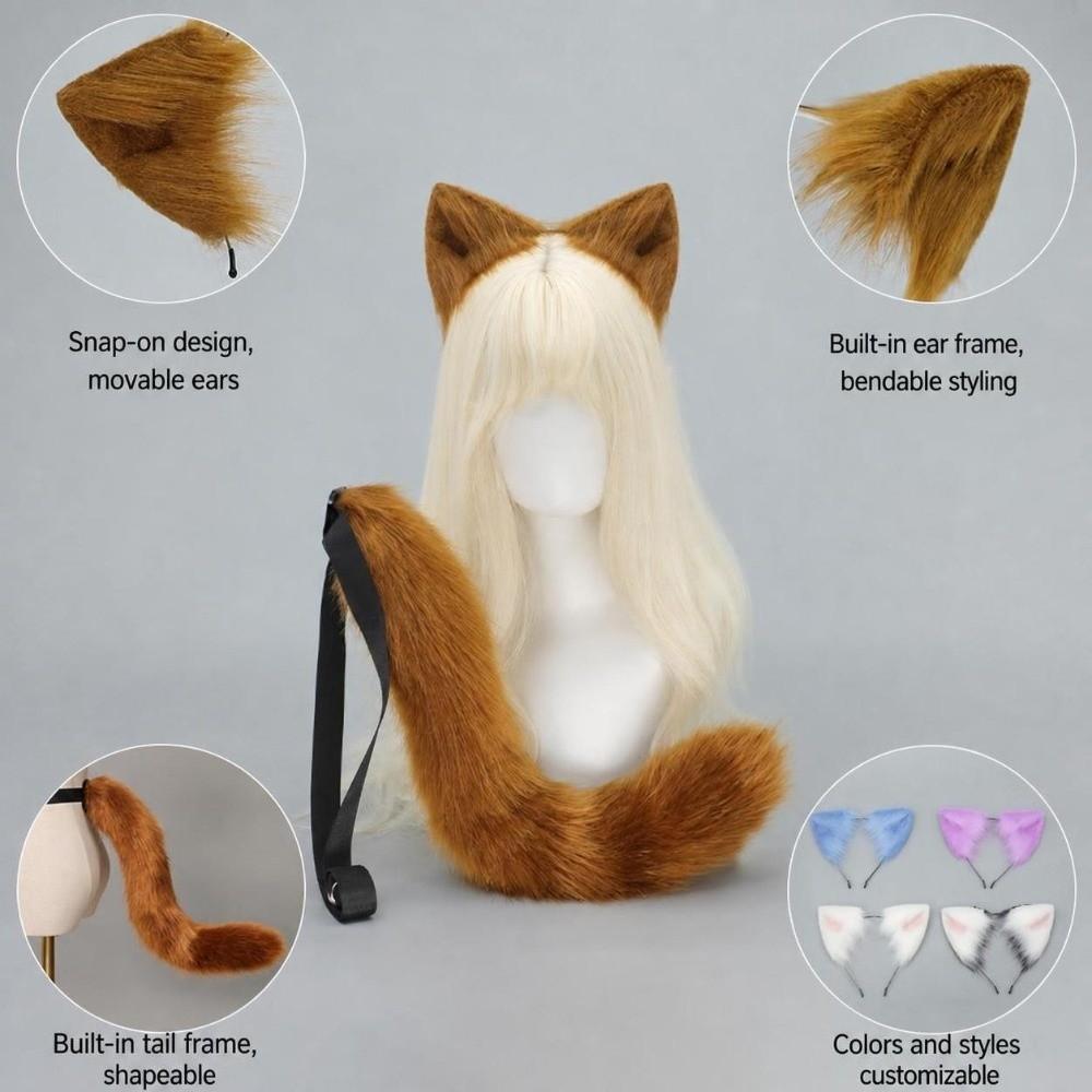 Realistisches Flauschiges Katzen-Schwanz-Set Plüschtier-Ohren Kopfschmuck Neues Tierohren Haarband Party-Requisiten