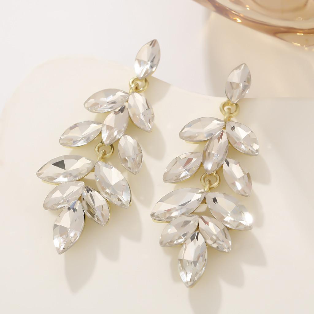 Geometric Alloy Drop Earrings With Leaf Design For Wedding And Bridal Celebrations