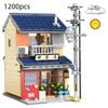 Cada Japanese Sushi HouseBricks Shop LED Japanese Steamed Bun House Building Blocks Summer Cafe Cada Toy Street View Series Set