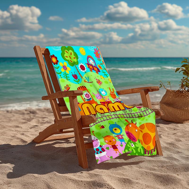 Custom Name Ultra-Soft Beach Towel with Animals Theme,Ideal for Pool - Camping, Diving - Perfect Travel Essential, Vibrant Beach Towel.