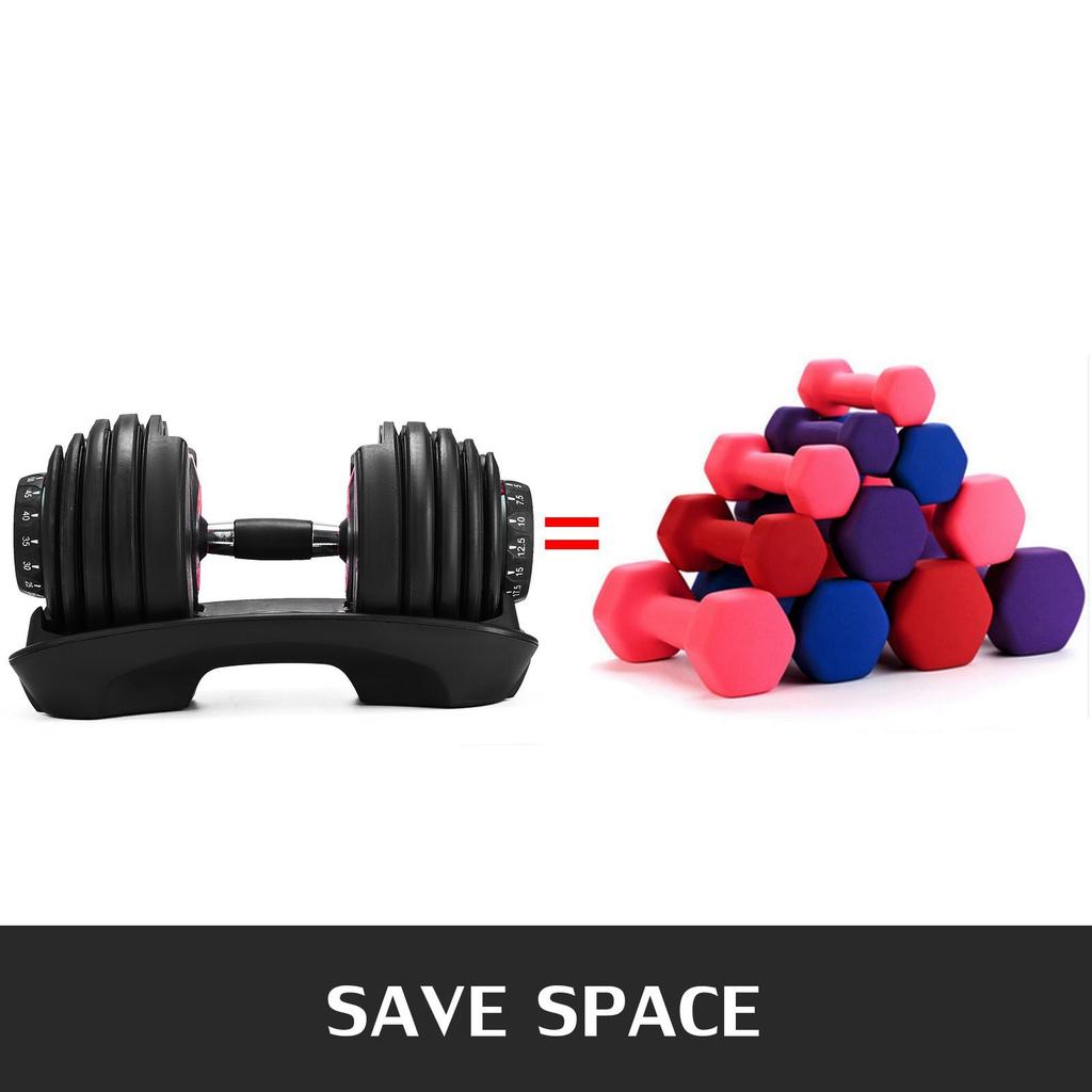 Adjustable Dumbbells 24kg / 52.5-pound Short Barbell Quick Choice for Home Gym Workouts