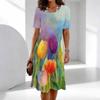 Women's Fashion Graceful Beautiful Small Floral  Print Summer Spring Short Sleeve O-Neck Casual Dresses