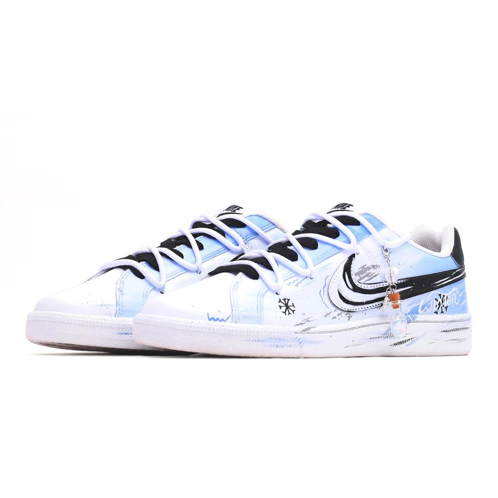 Nike Court Royale Leather Low top Skateboard Shoes Men's White, Blue 749747-107(team1579-Brush)