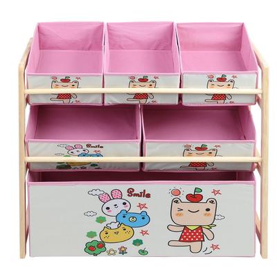Jolie boîte de rangement rose en bois pour enfants, motif dessin animé, étagère de rangement pour jouets