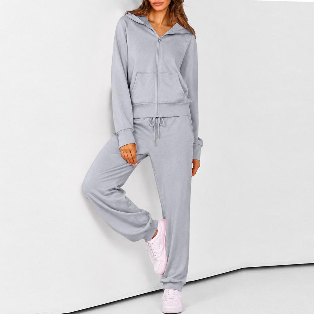 Women's Zip Up Hoodie and Jogger Set - Casual Two Piece Track Suit with Color for Activewear